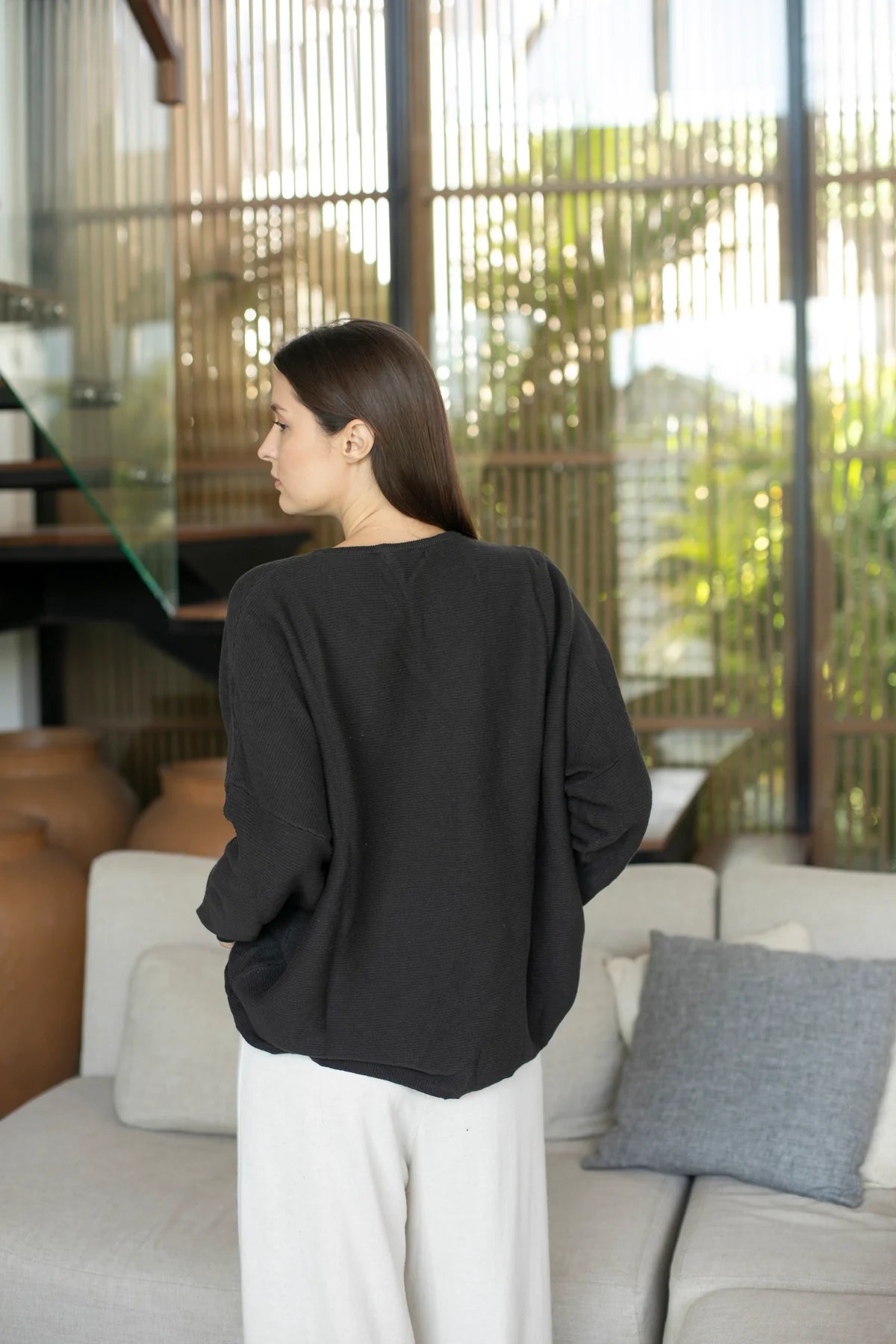 Sara Ribbed Crew Sweater in Organic Cotton - One Size