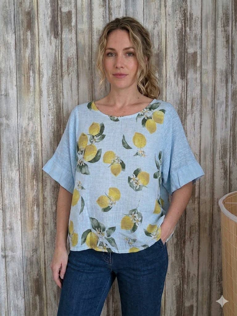 Linen top lemon print