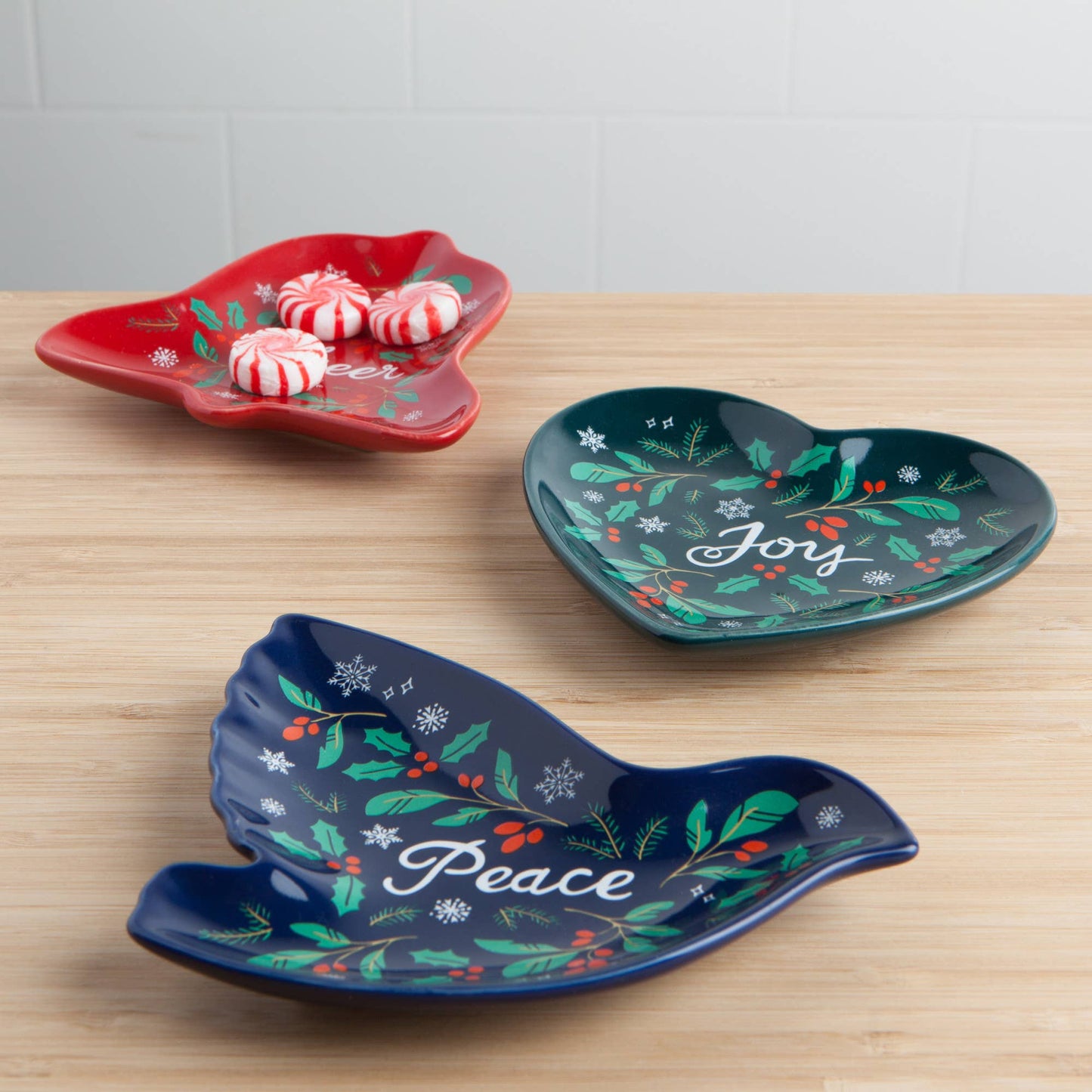 Peace & Joy Christmas Dishes Set of 3