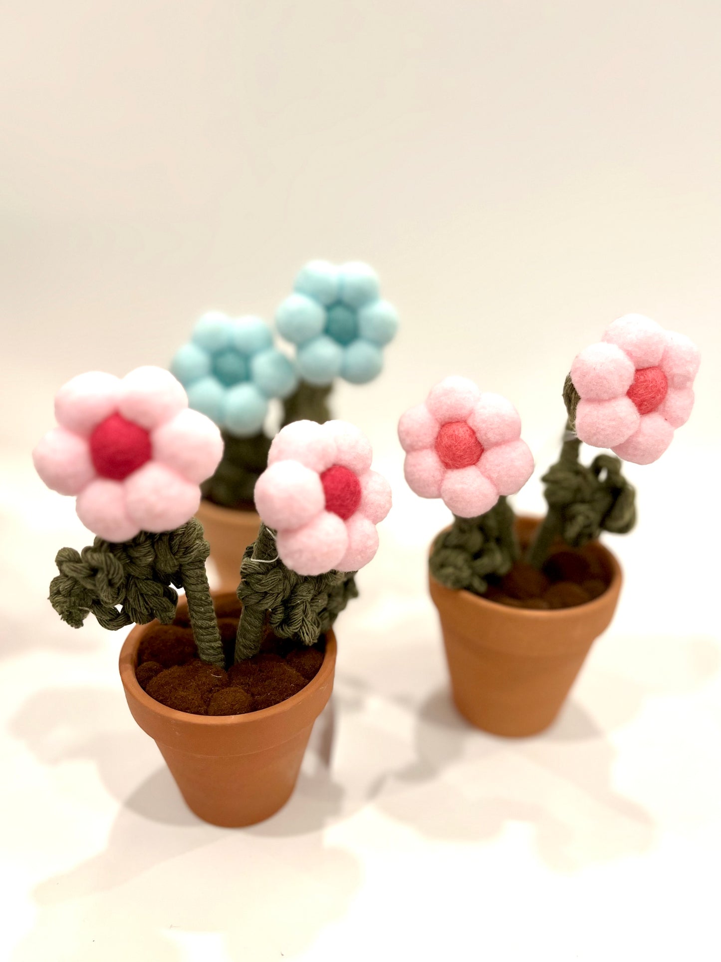 Felt Pompom Flowers in Terracotta Pot - Handmade in Ottawa