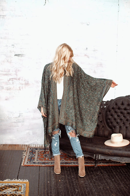 Aspen Woven Kimono - Teal Green