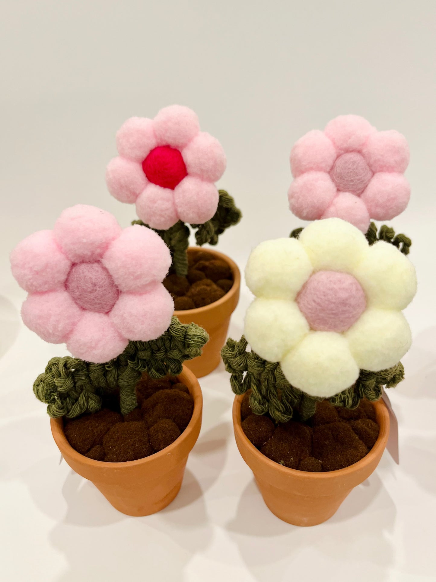 Felt Pompom Flowers in Terracotta Pot - Handmade in Ottawa