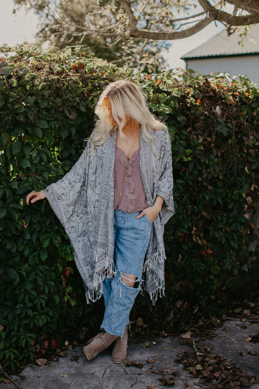 Butterfly Kisses Woven Kimono - Dove