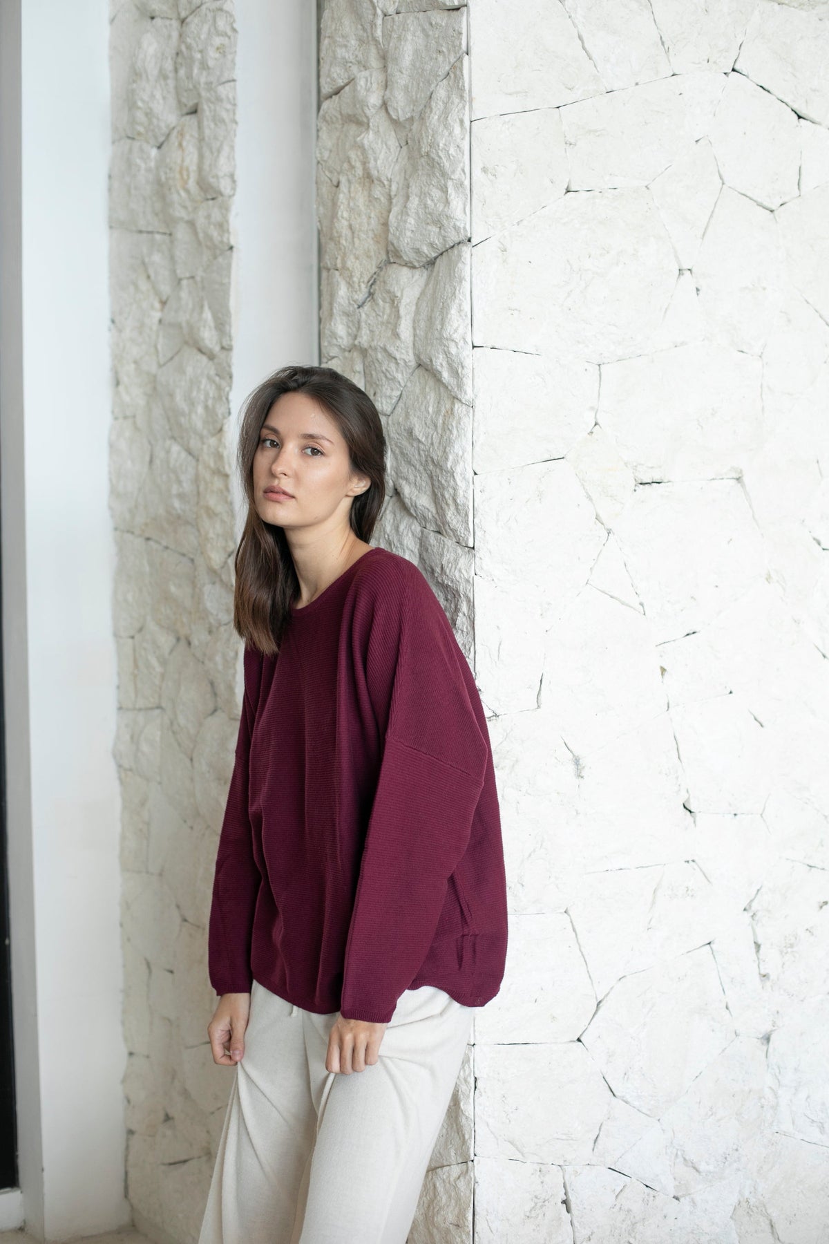 Sara Ribbed Crew Sweater in Organic Cotton - One Size