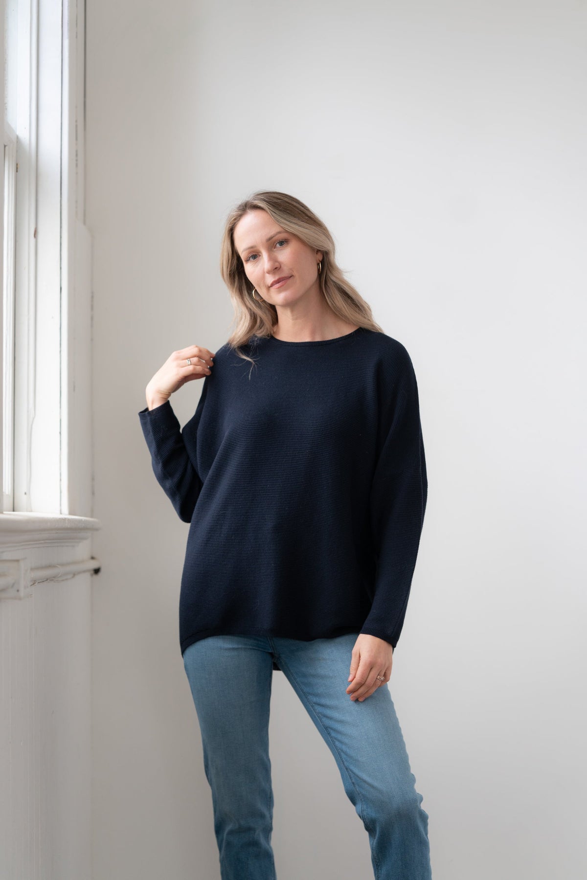 Sara Ribbed Crew Sweater in Organic Cotton - One Size