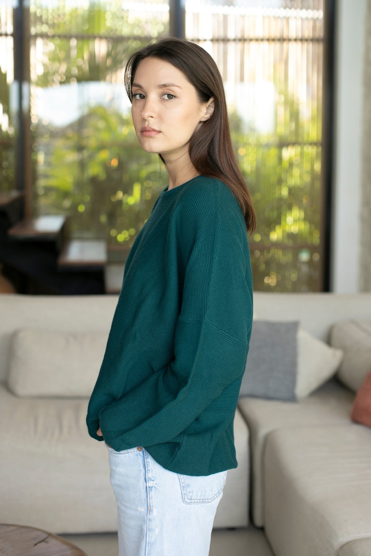 Sara Ribbed Crew Sweater in Organic Cotton - One Size
