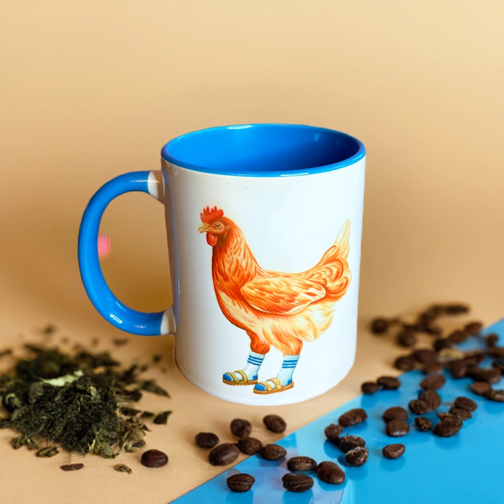 Hen wearing Socks and Sandals Mug