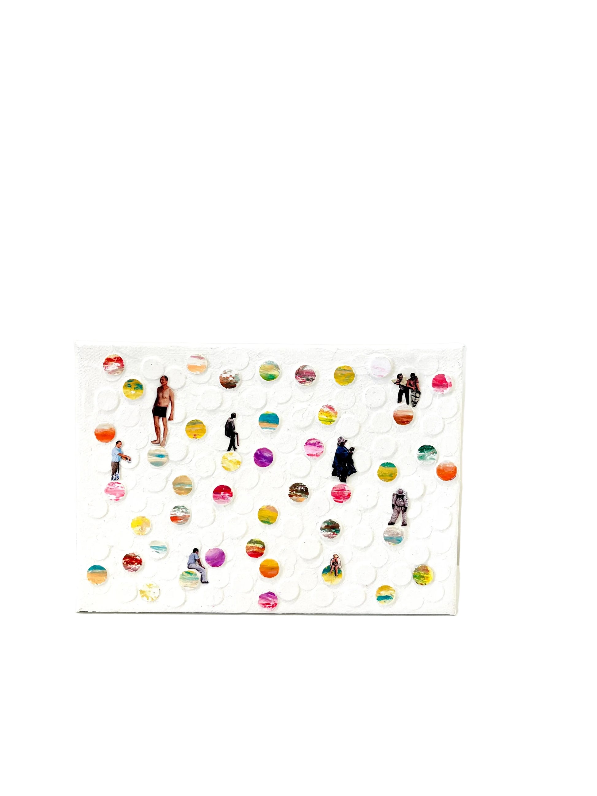 Mixed Media Art Superimposed Circular Planets and People Collage