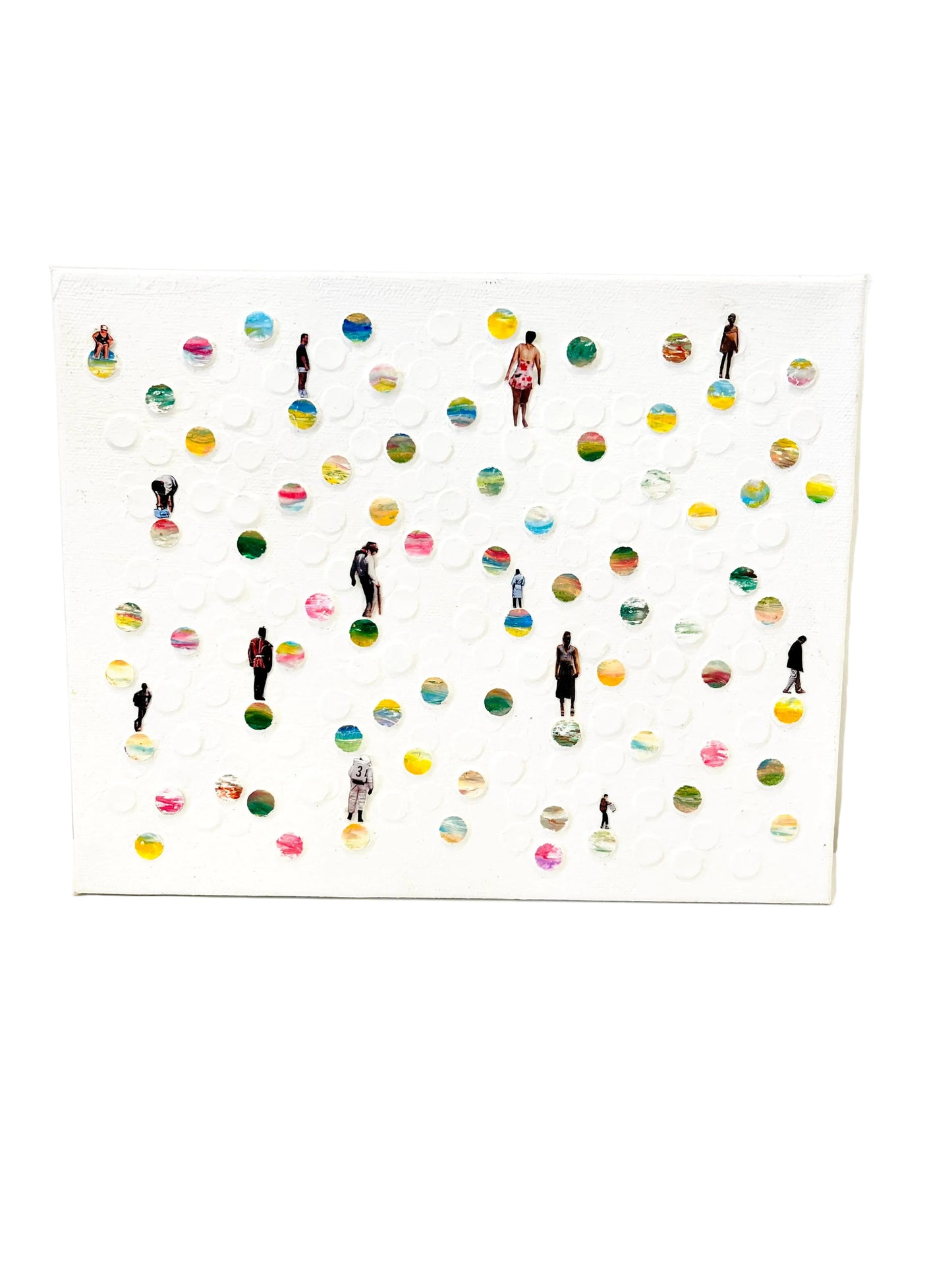 Mixed Media Art Superimposed Circular Planets and People Collage