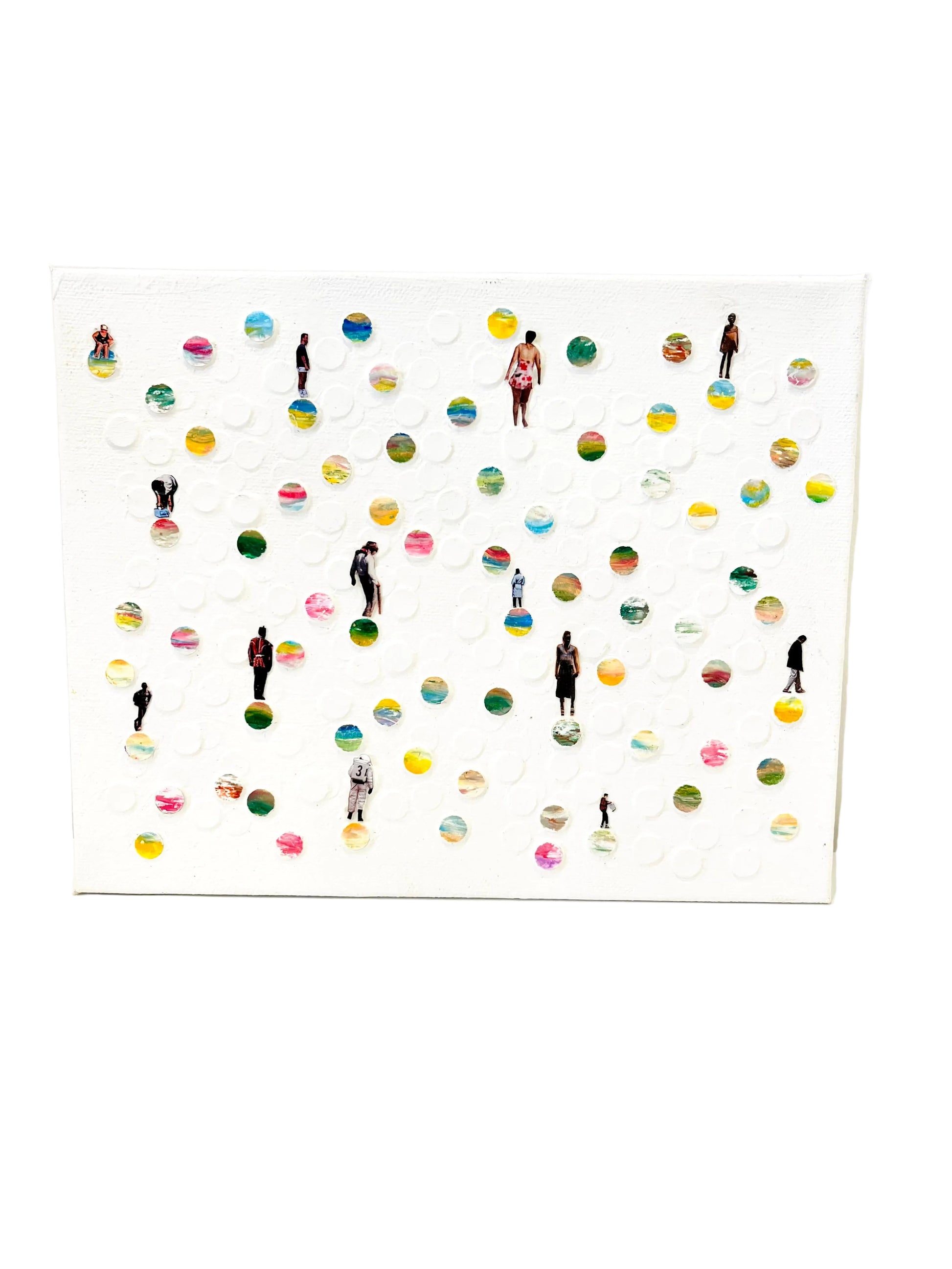 Mixed Media Art Superimposed Circular Planets and People Collage