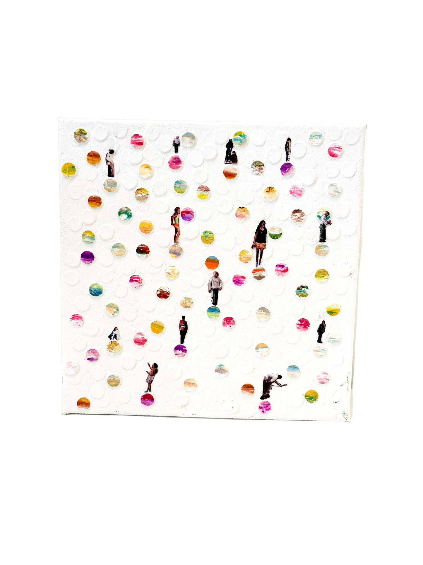 Mixed Media Art Superimposed Circular Planets and People Collage