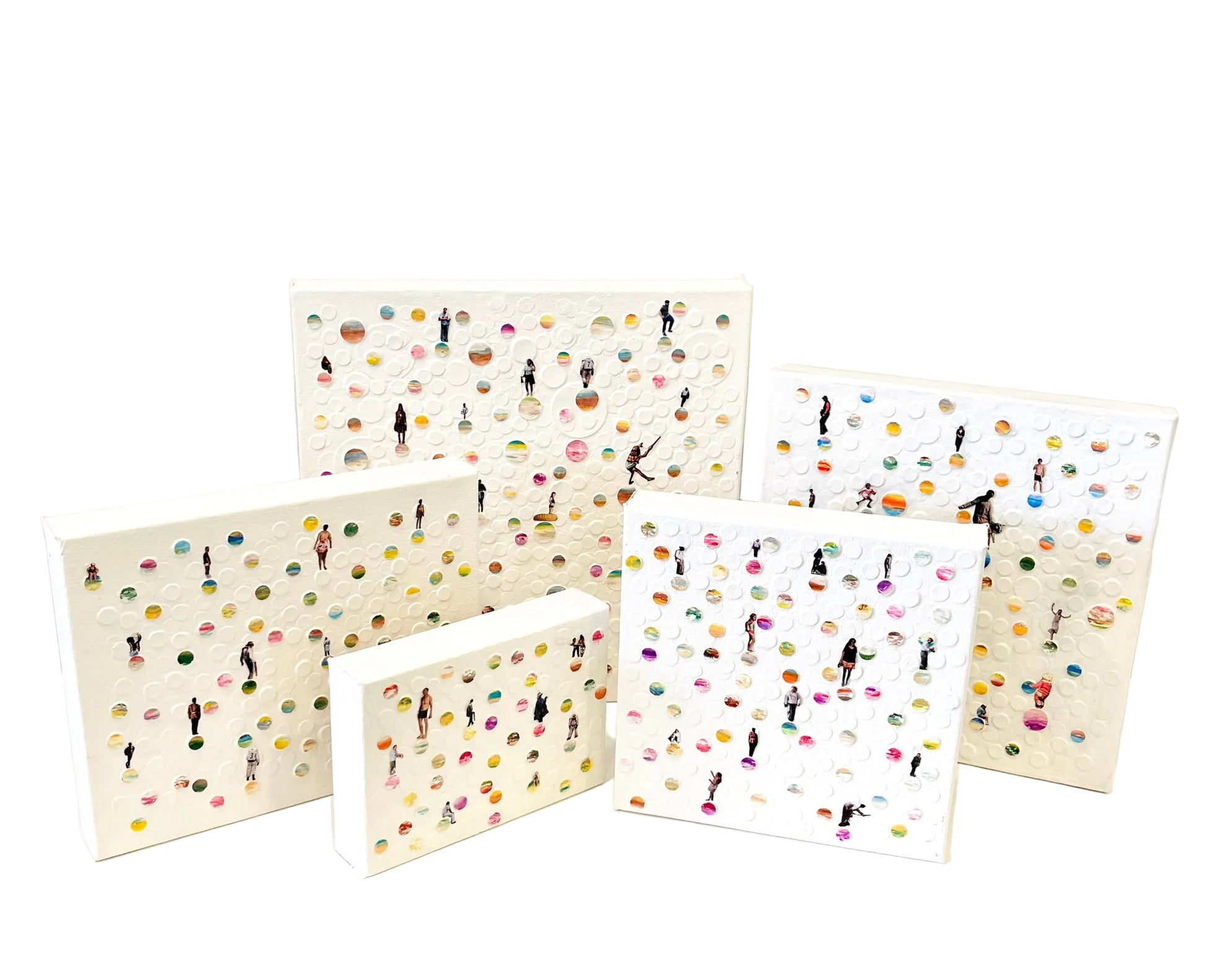 Mixed Media Art Superimposed Circular Planets and People Collage