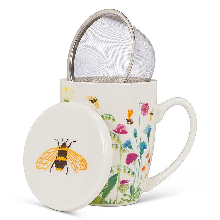 Bee Garden Covered Mug and Strainer