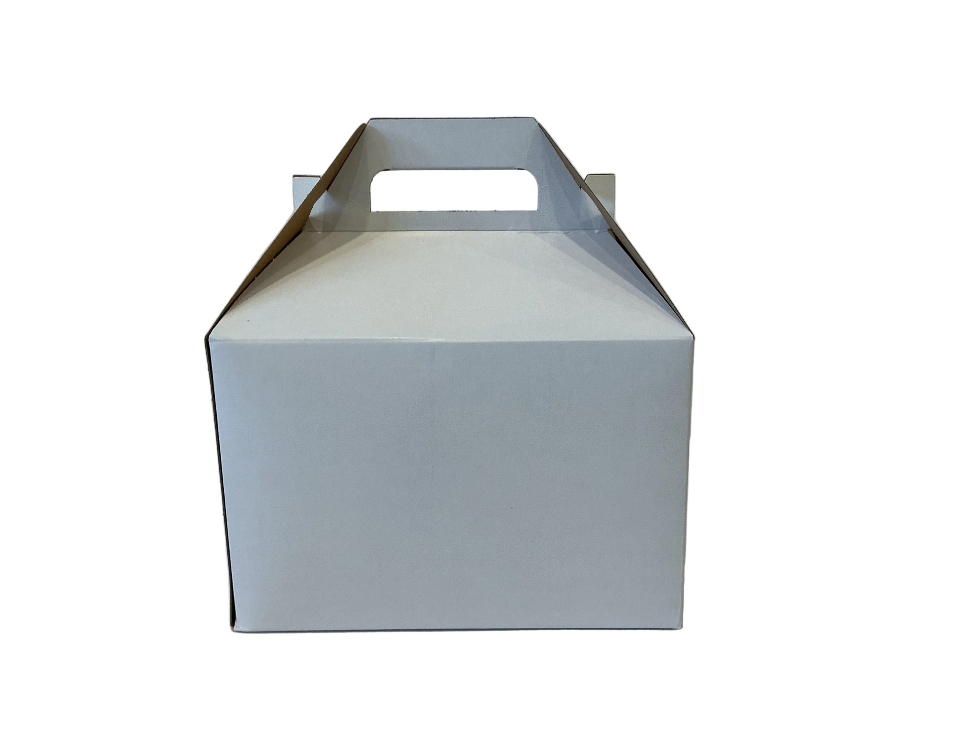 White paperboard box with a handle on a white background