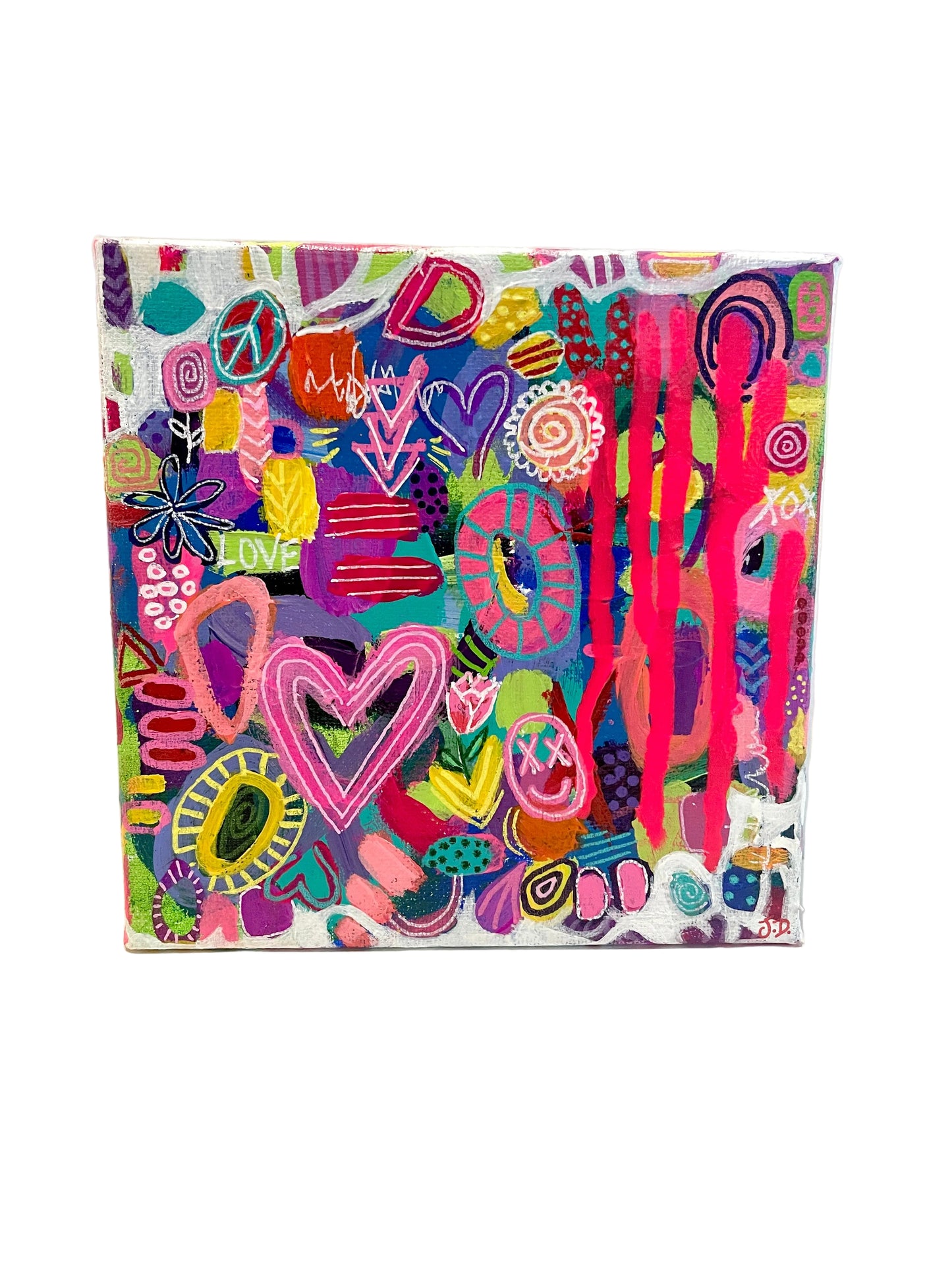Colorful abstract art piece with various shapes and patterns on a white background
