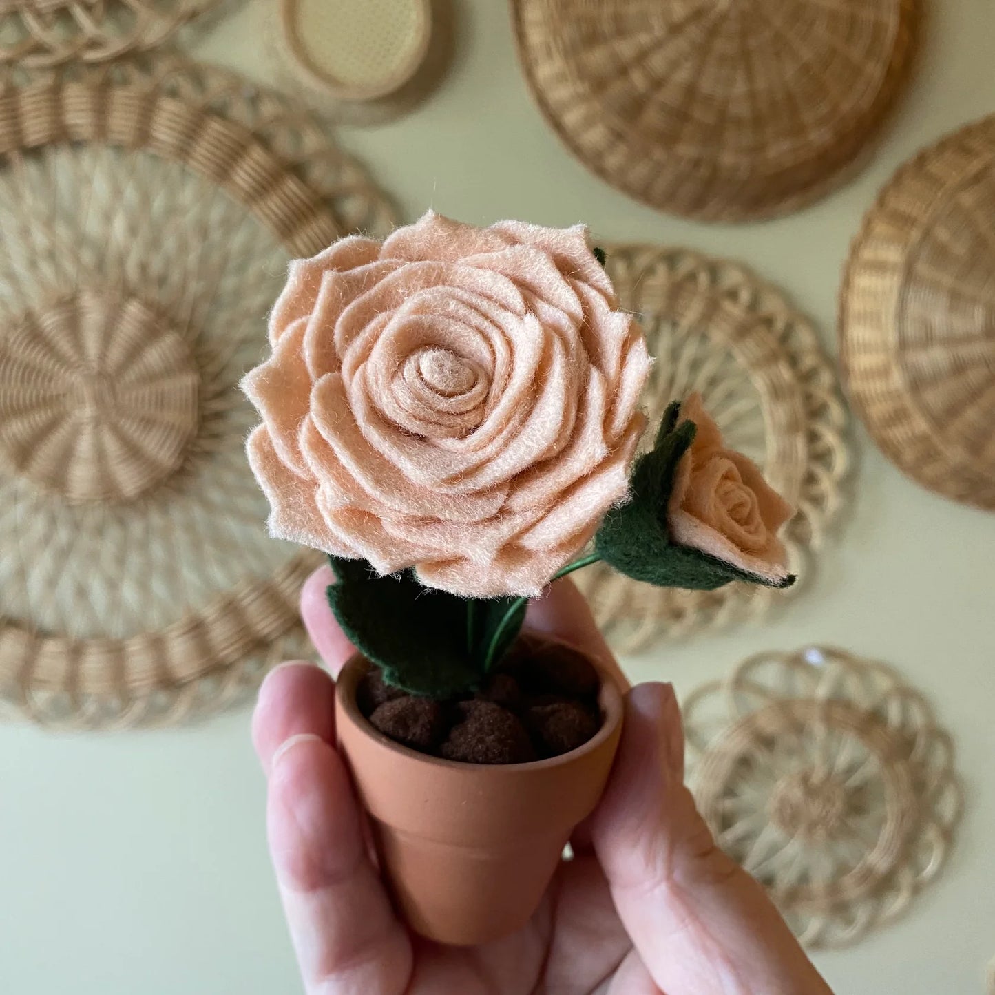 Felt Rose in Terracotta Pot - Handmade in Ottawa