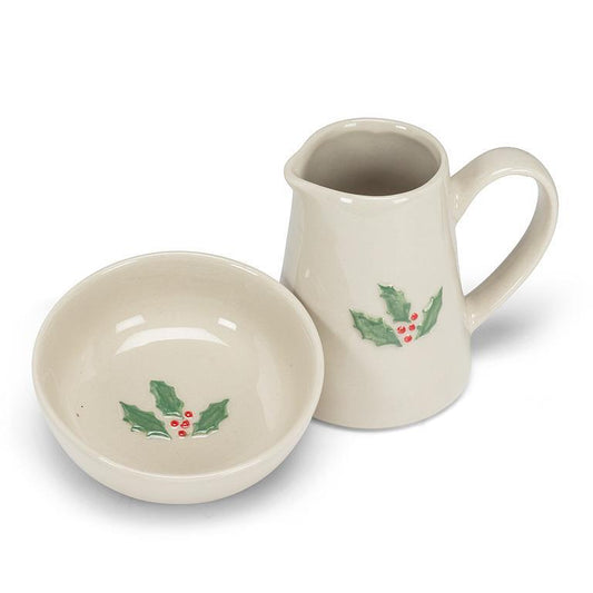 Stoneware Holly Mini Jug and Mini Bowl Set