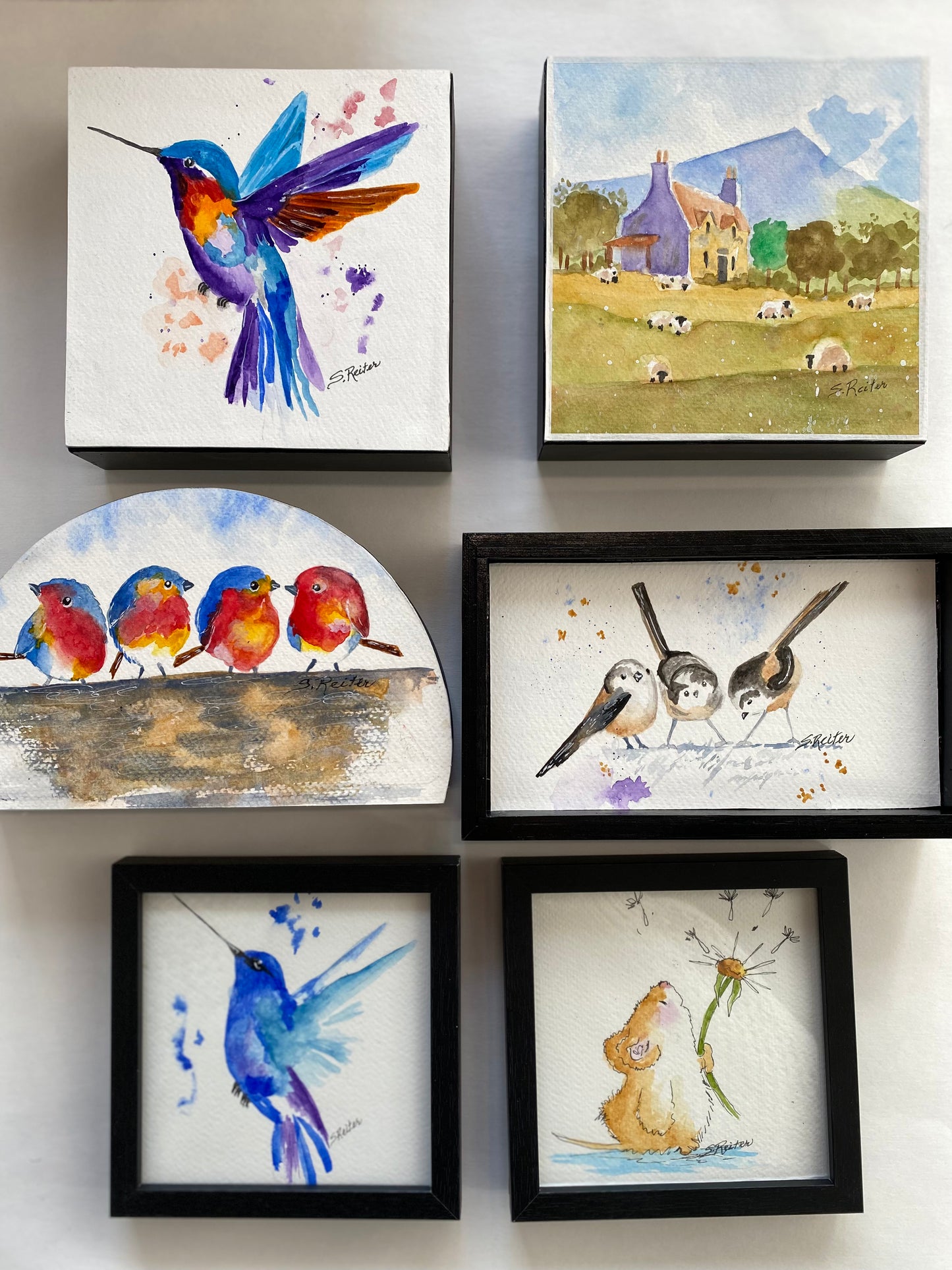 Original Watercolours on Wooden Blocks by Susan Reiter