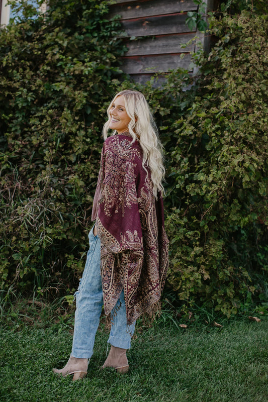 Luna Woven Kimono - Rusty Burgundy