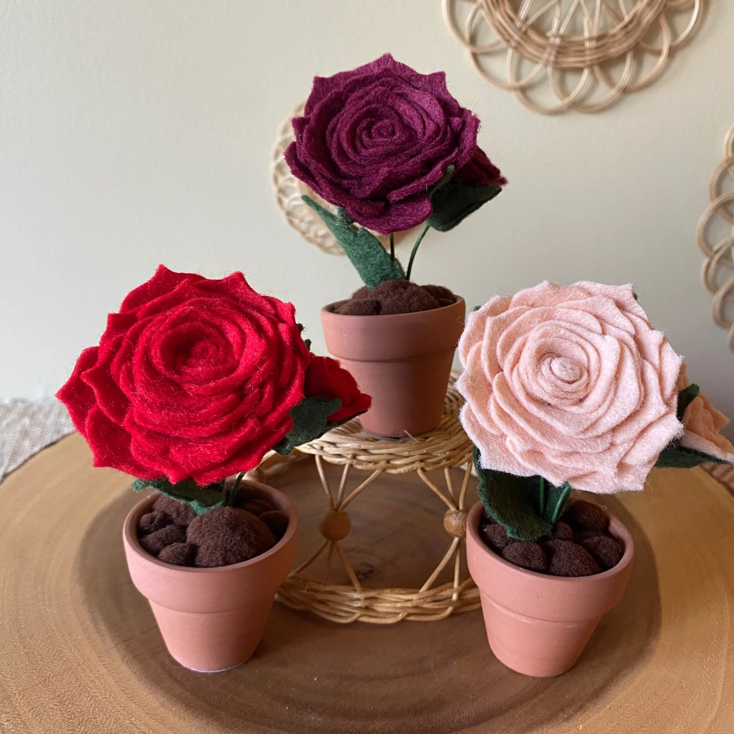 Felt Rose in Terracotta Pot - Handmade in Ottawa