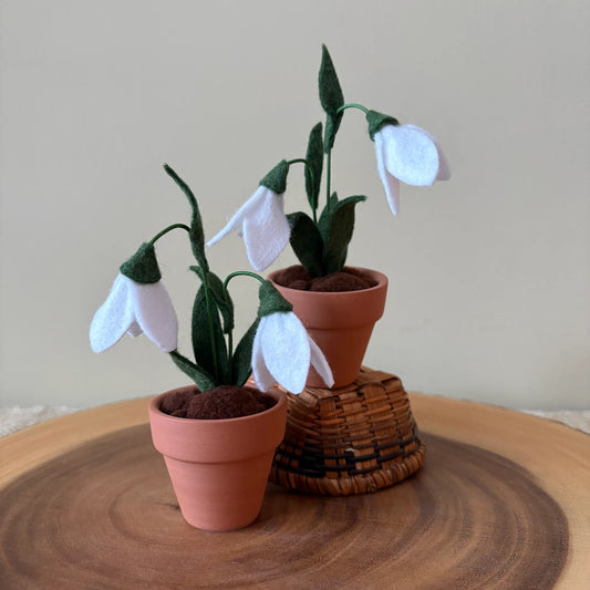 Felt Snow Drop in Terracotta Pot - Handmade in Ottawa