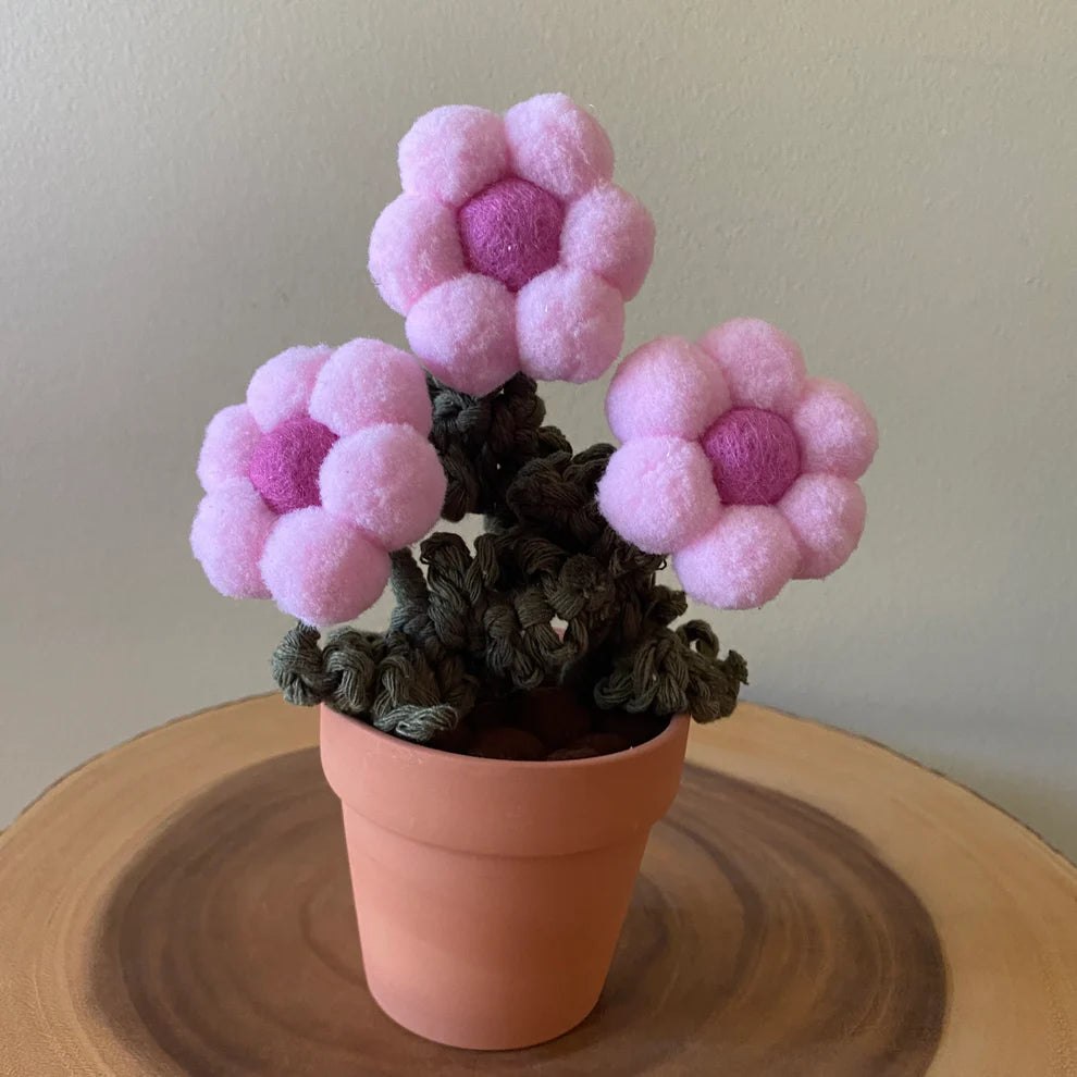 Felt Pompom Flowers in Terracotta Pot - Handmade in Ottawa