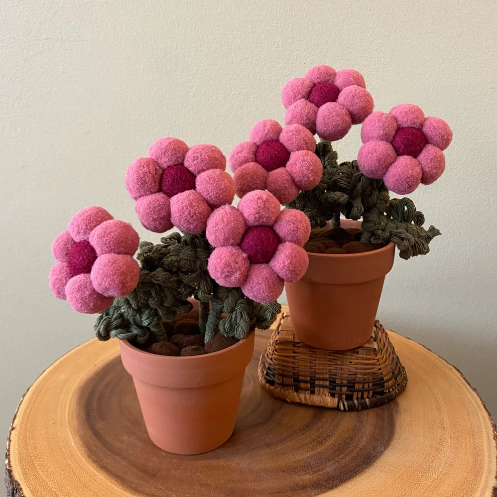 Felt Pompom Flowers in Terracotta Pot - Handmade in Ottawa