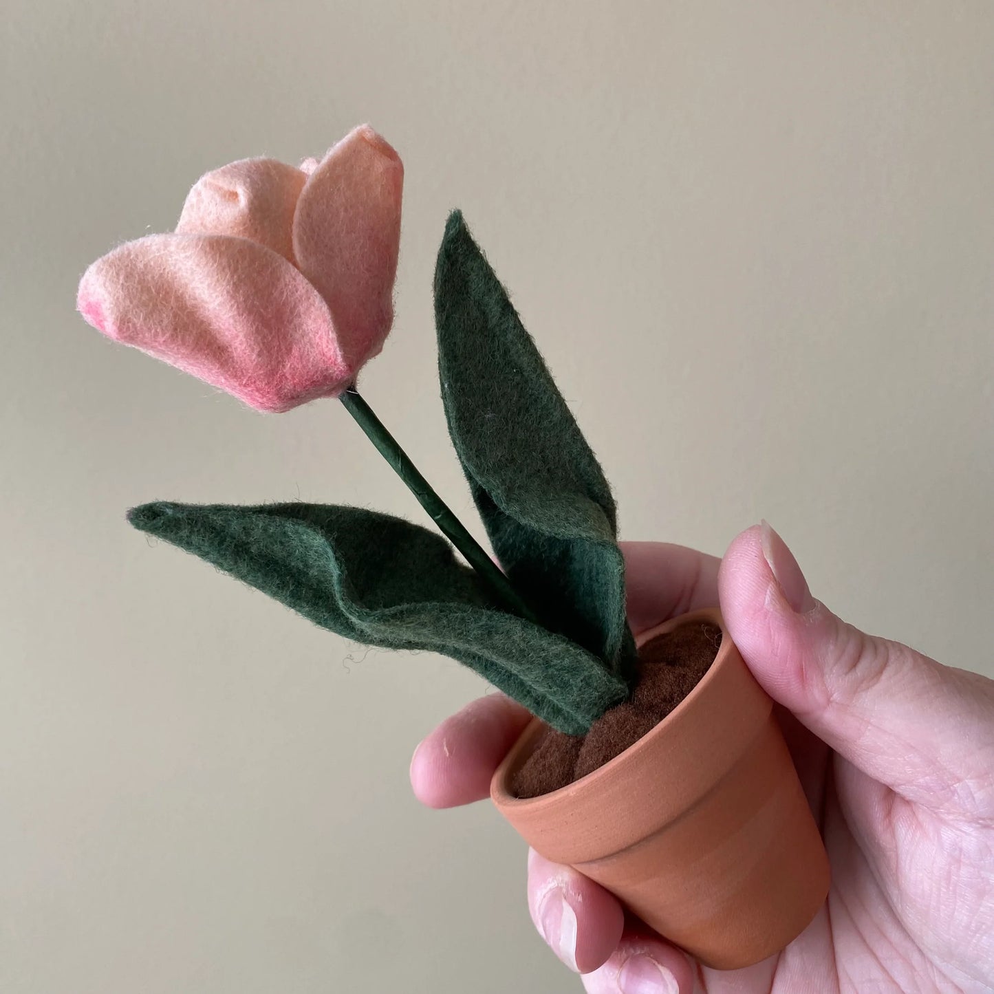 Felt Tulip in Terracotta Pot - Handmade in Ottawa