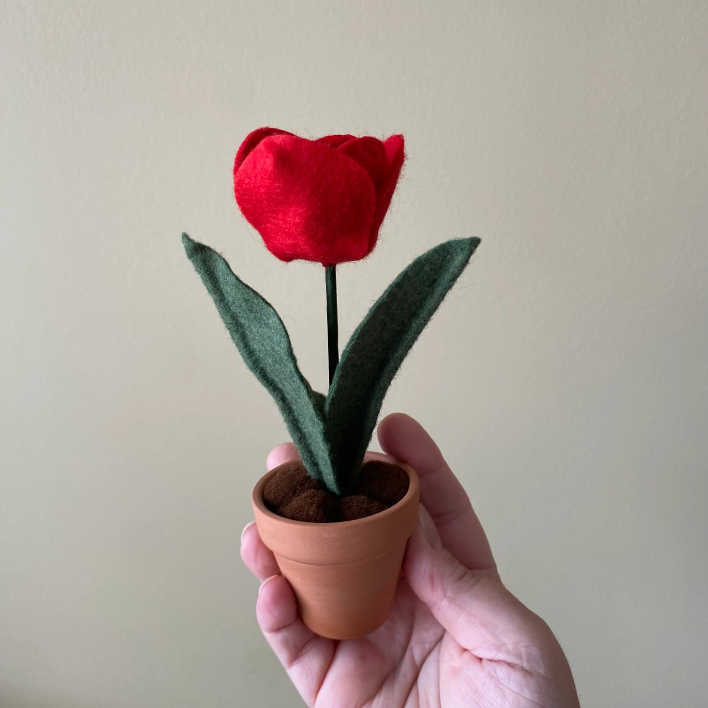 Felt Tulip in Terracotta Pot - Handmade in Ottawa