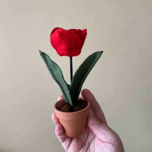 Felt Tulip in Terracotta Pot - Handmade in Ottawa