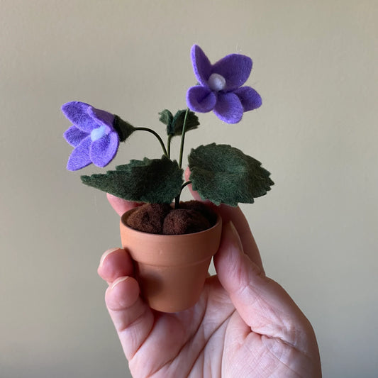 Felt Violet in Terracotta Pot - Handmade in Ottawa