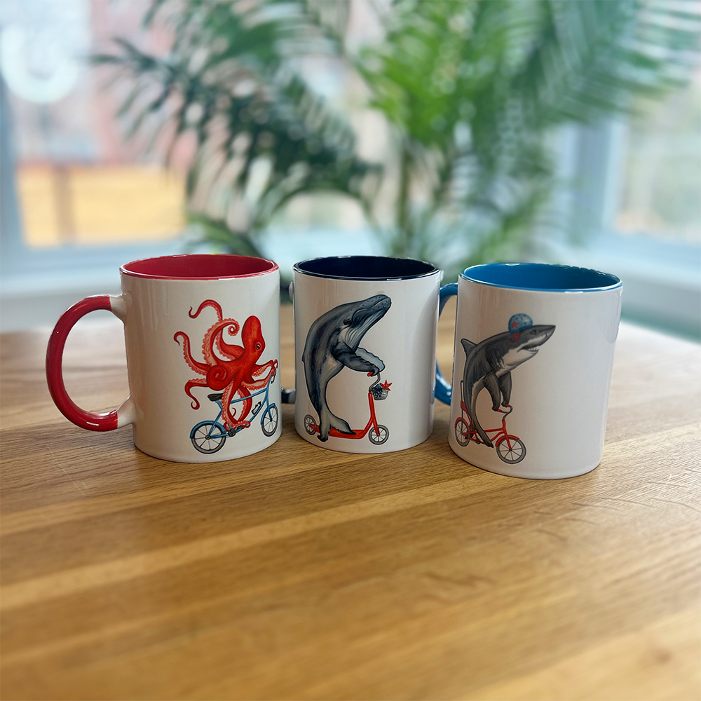 Raccoons riding a Bike Mug