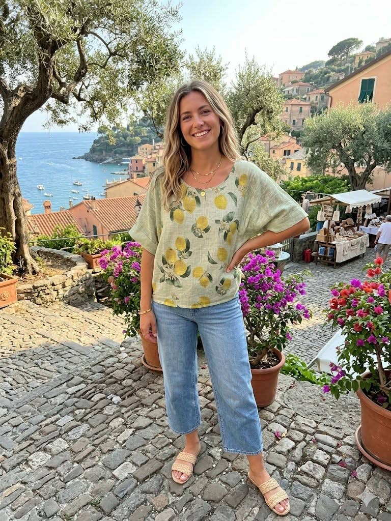 Linen top lemon print
