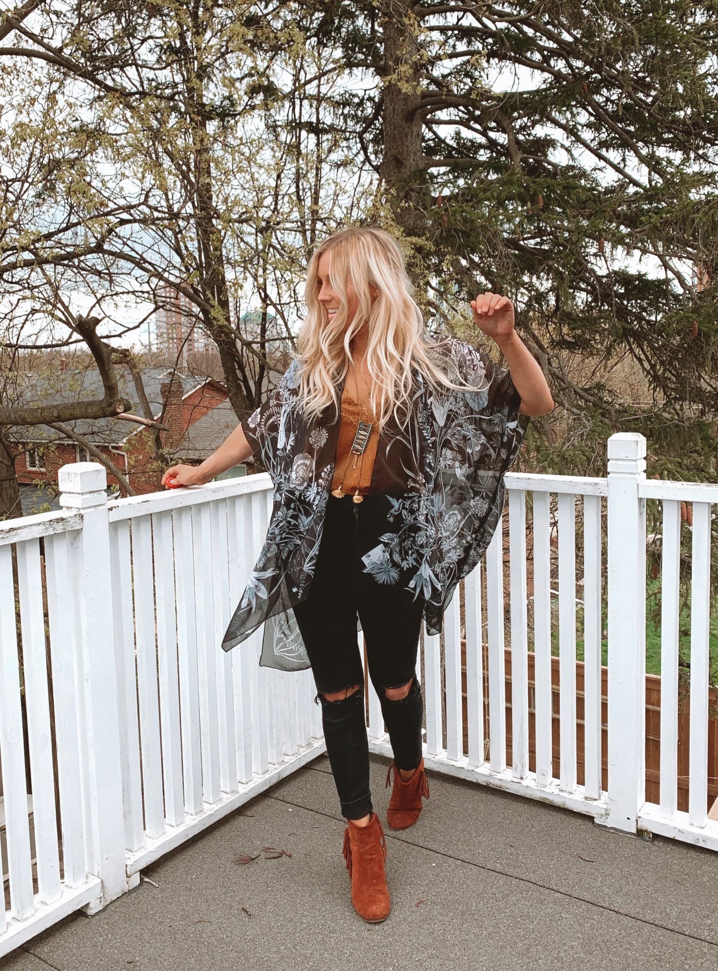 Wild Bloom Chiffon Kimono - Midnight