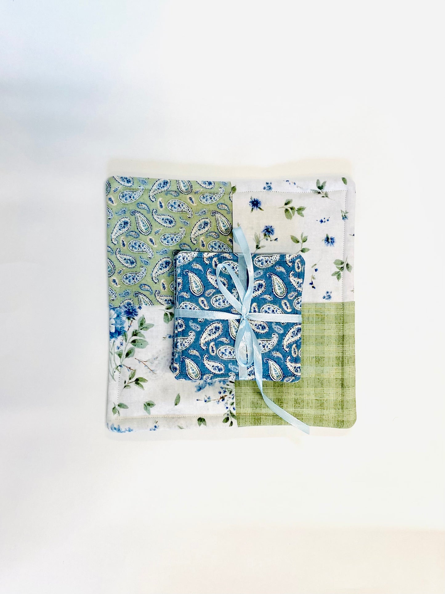 Tabletop Protector Hot Pad and Coasters Set - Blues and Greens - Silverthorn’s Unique Handmade Decor