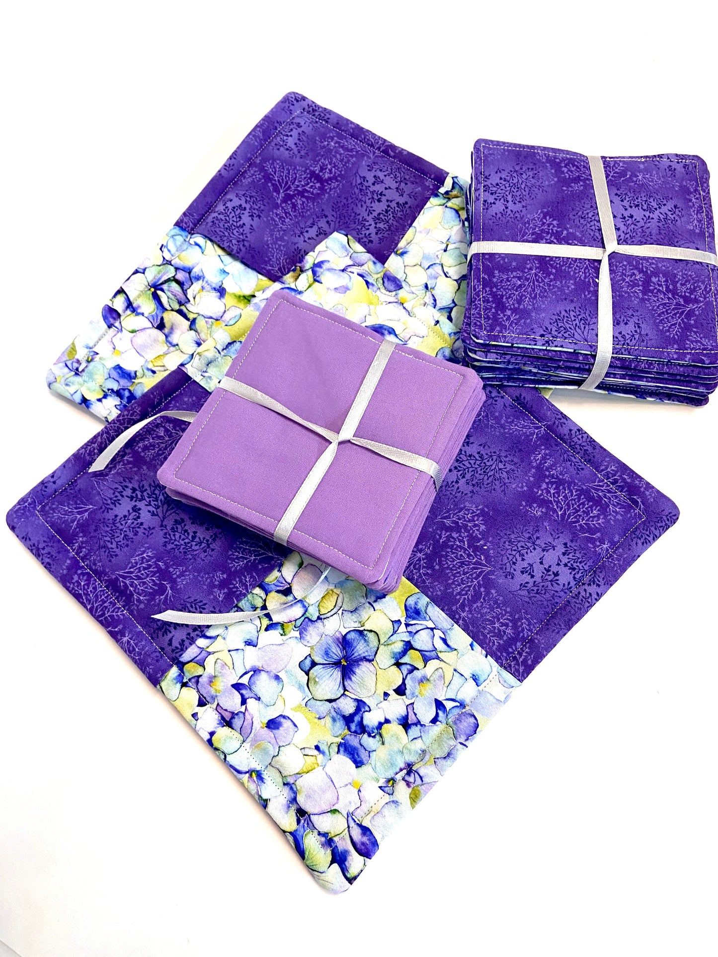 Tabletop Protector Hot Pad and Coasters Set - Purples and Pinks - Silverthorn’s Unique Handmade Decor