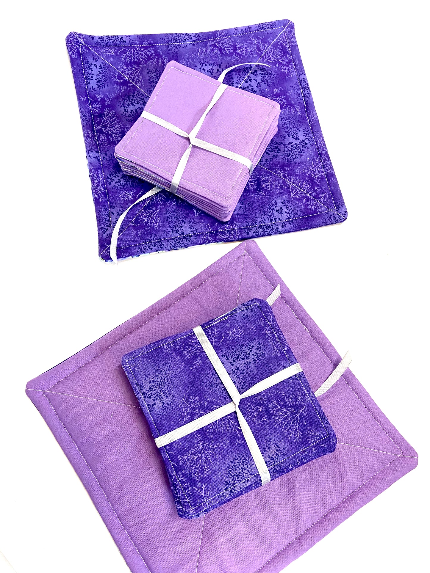 Tabletop Protector Hot Pad and Coasters Set - Purples and Pinks - Silverthorn’s Unique Handmade Decor