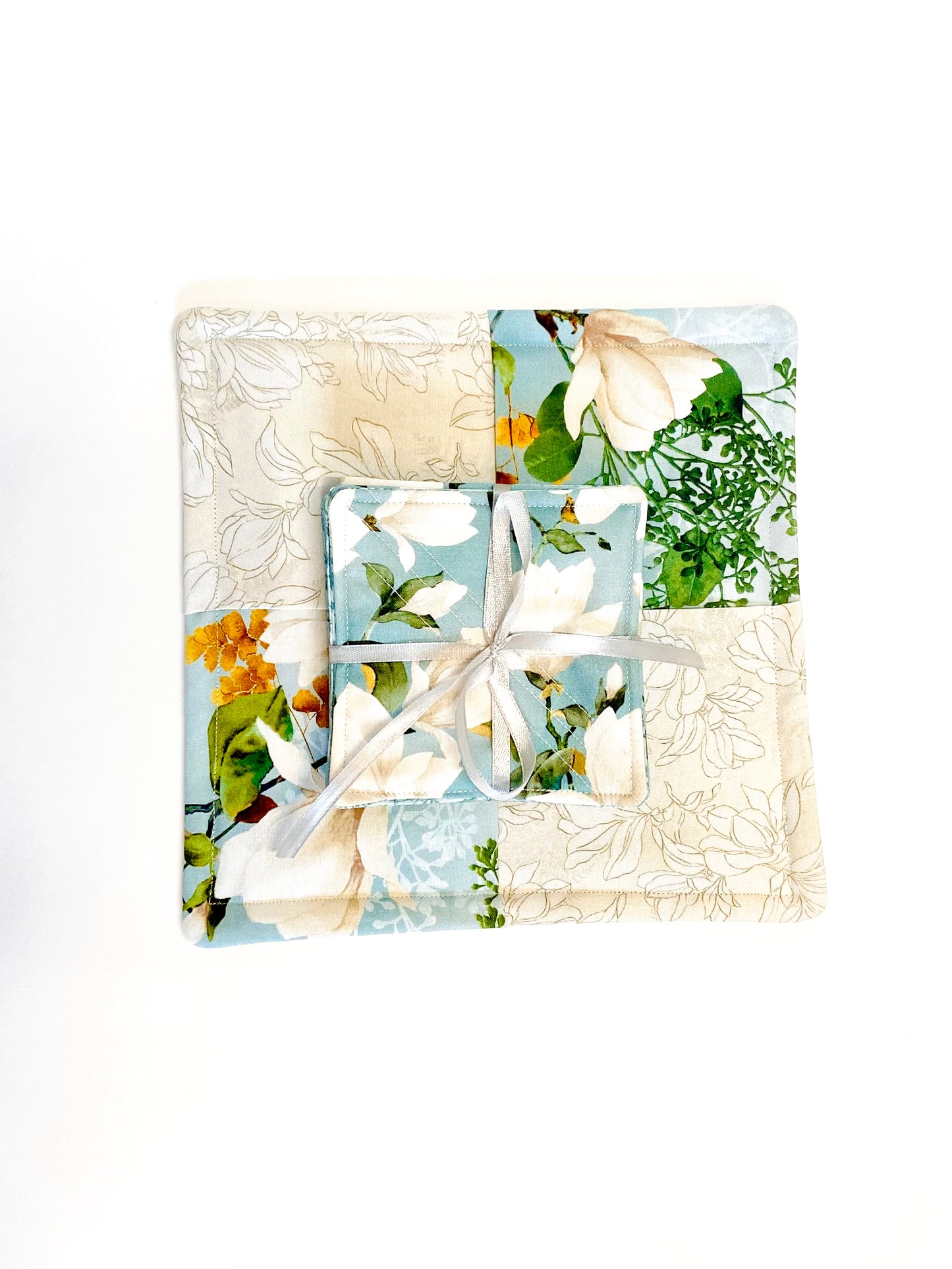 Tabletop Protector Hot Pad and Coasters Set - Peonies - Silverthorn’s Unique Handmade Decor