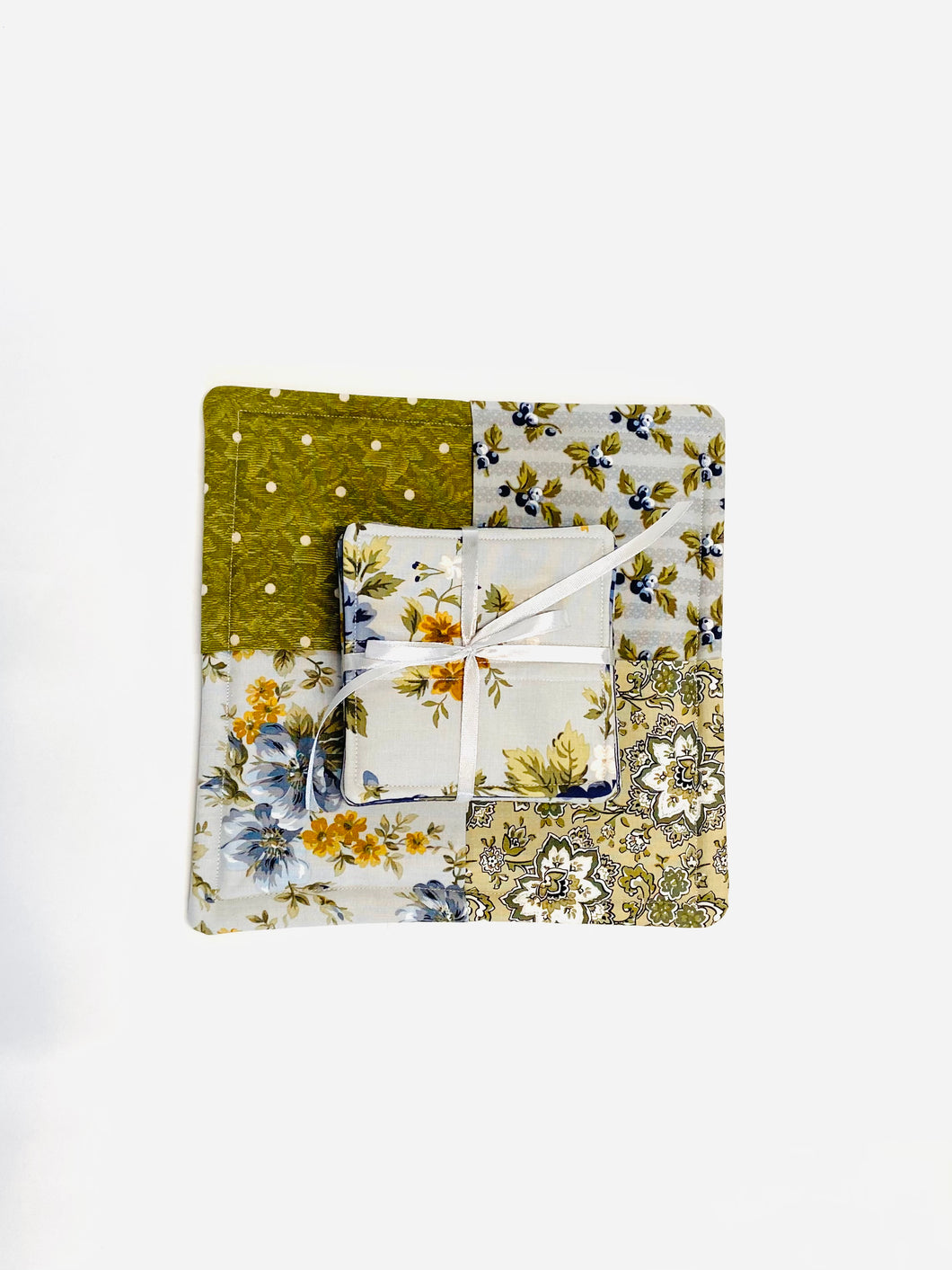 Tabletop Protector Hot Pad and Coasters Set - Blues and Greens