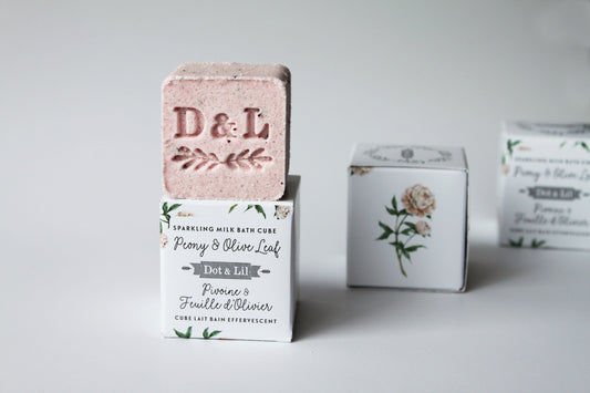 Peony and Olive Leaf Sparkling Milk Bath Cube - Dot and Lil