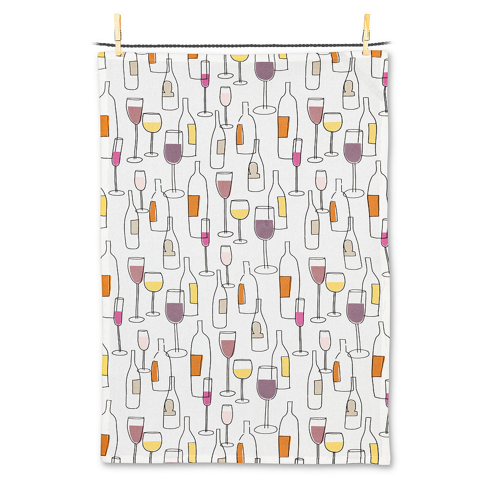 Wine Bottles and Glasses Tea Towel