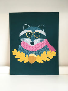 Reading Racoon Print