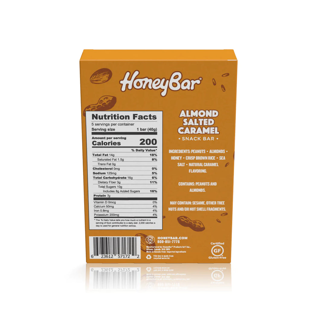 HoneyBar Almond Salted Caramel Box of 5 Snack Bars