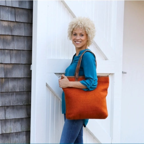 All Natural Wool Large Tote Bag with Leather Handles