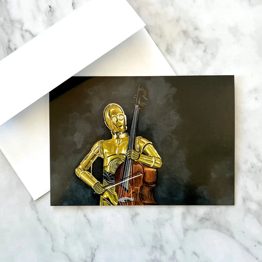 C3PO Playing the Bass Blank Greeting Card - Kristin Fardy