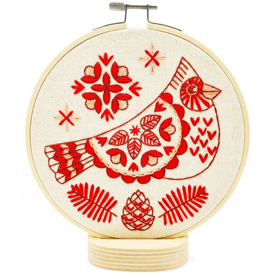 Folk Cardinal Embroidery Kit - Hook, Line & Tinker
