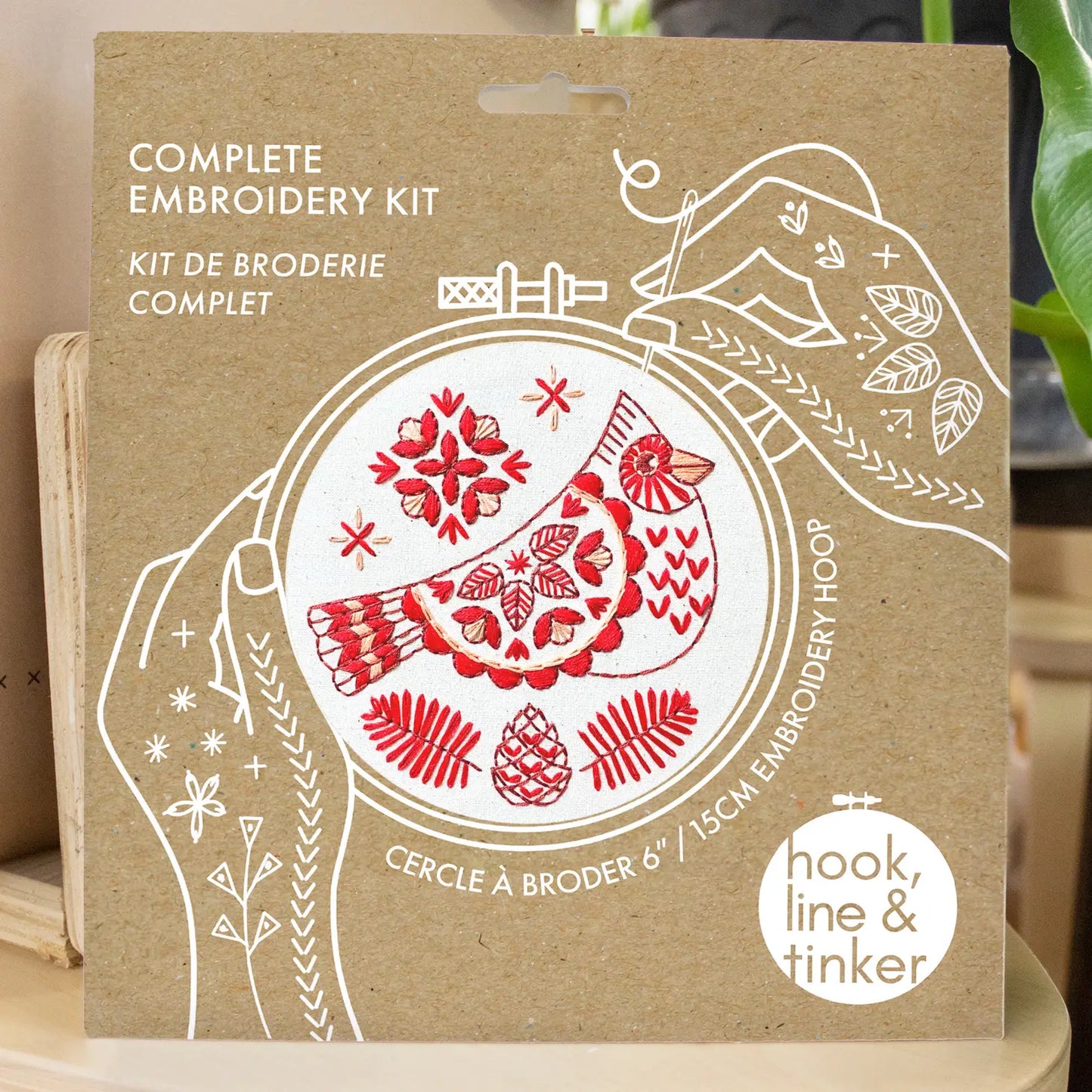 Folk Cardinal Embroidery Kit - Hook, Line & Tinker