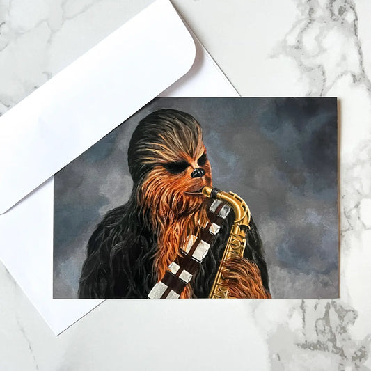 Chewbacca Playing the Saxophone Blank Greeting Card - Kristin Fardy