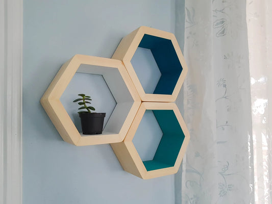Floating Hexagon Shelf 8" Natural - Wood Chip Decor