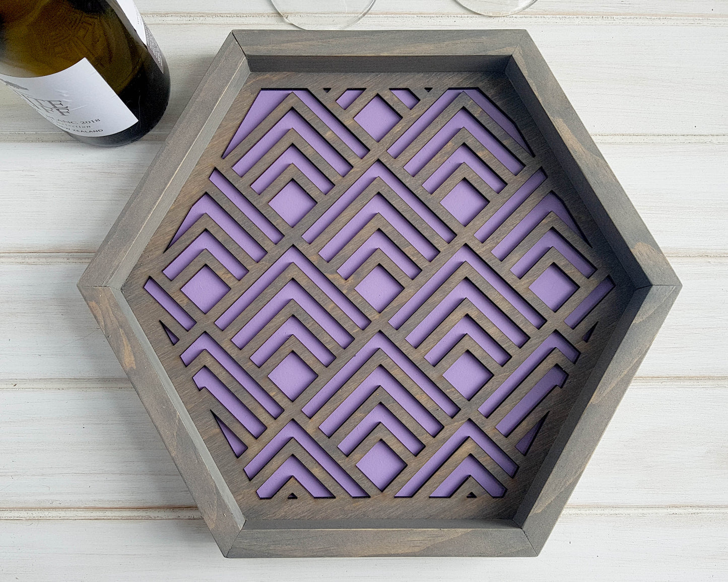 Geometric Tray - Grey and Purple - Wood Chip Decor
